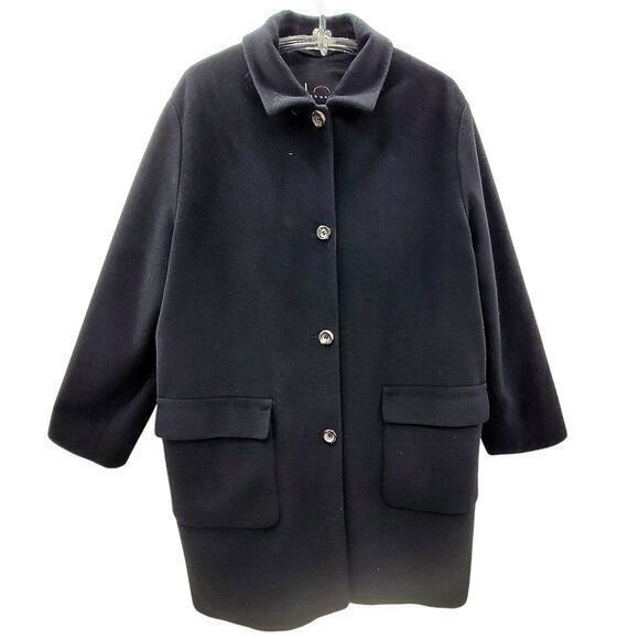 HP Bogner Vintage 80s Classic Black Cashmere Medium Length Overcoat Coat Jacket - Picture 1 of 11